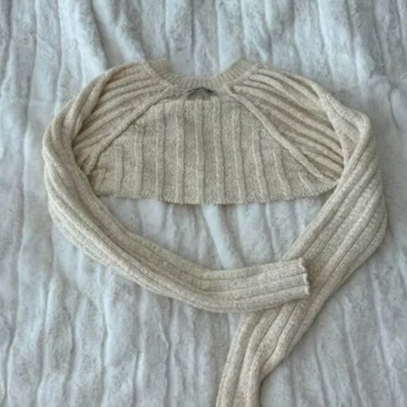 The Open Product Cotton Ribbed Knit Top Sweater - Picture 3 of 3